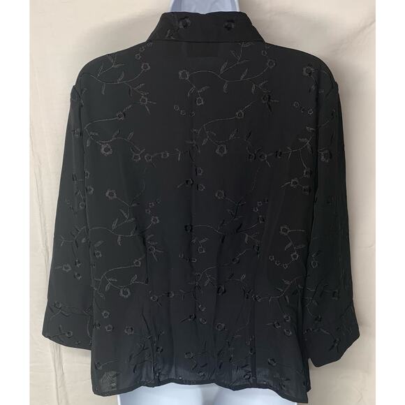 Joanna Blouse Womens Medium Black Button Up Polyester 3/4 Sleeve No Pocket Shirt - Picture 4 of 13